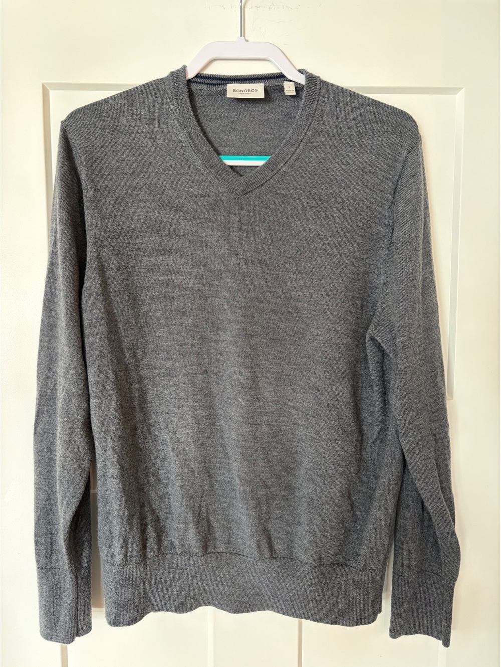 Bonobos Merino Wool Grey V-neck Sweater- Size L